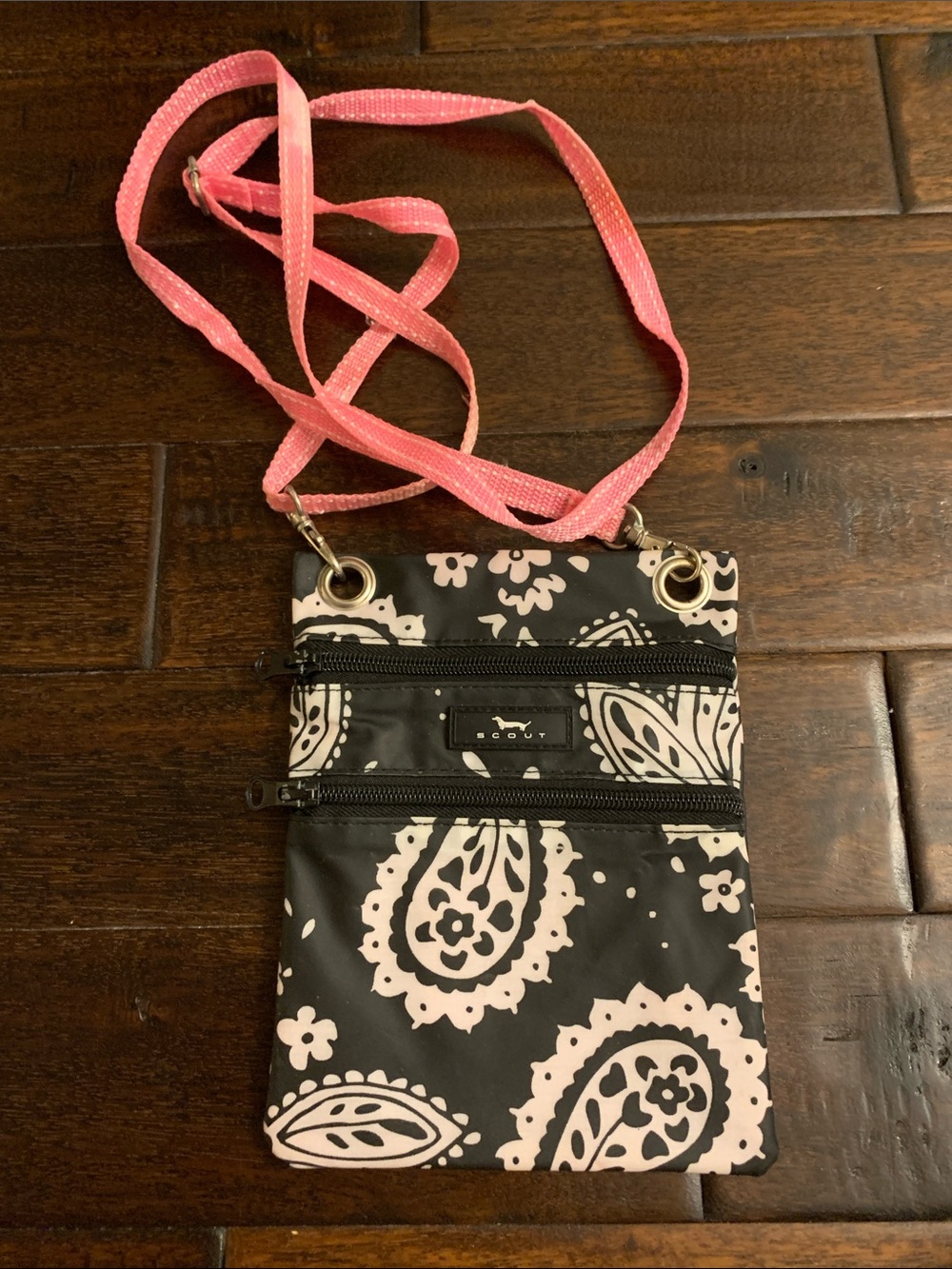 Scout Black Paisley Crossbody with Pink Strap